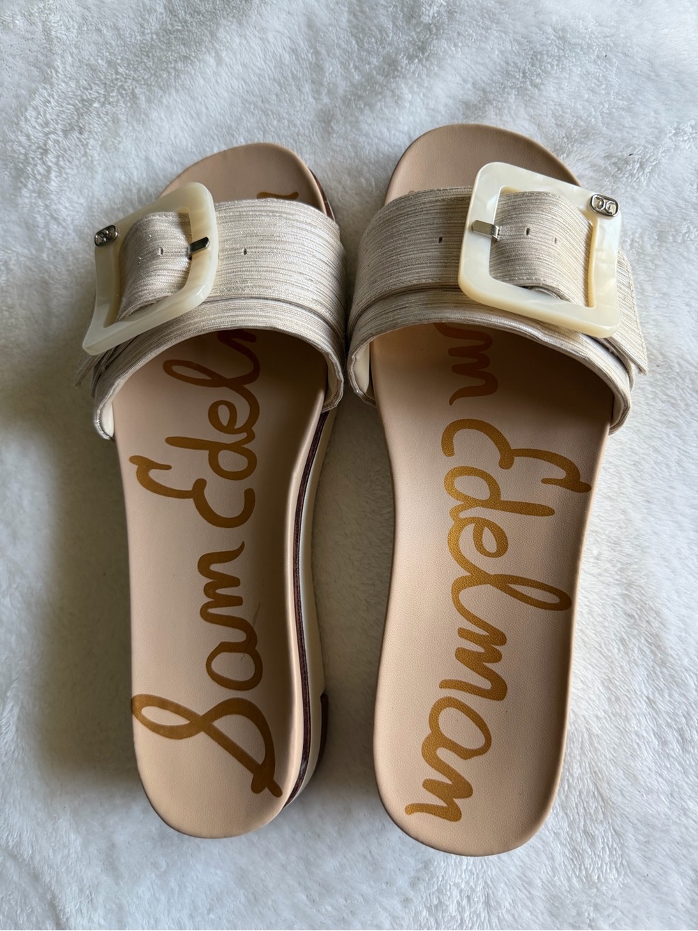 Nordstrom Sam Edelman Cream Slide Sandals with Decorative Buckle